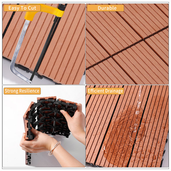 REDmintss Wood Plastic Composite Deck Tiles Set Of 20, Easy To Install